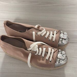 Miu Miu Women's Pink Satin Sneakers with Crystal Embellishments